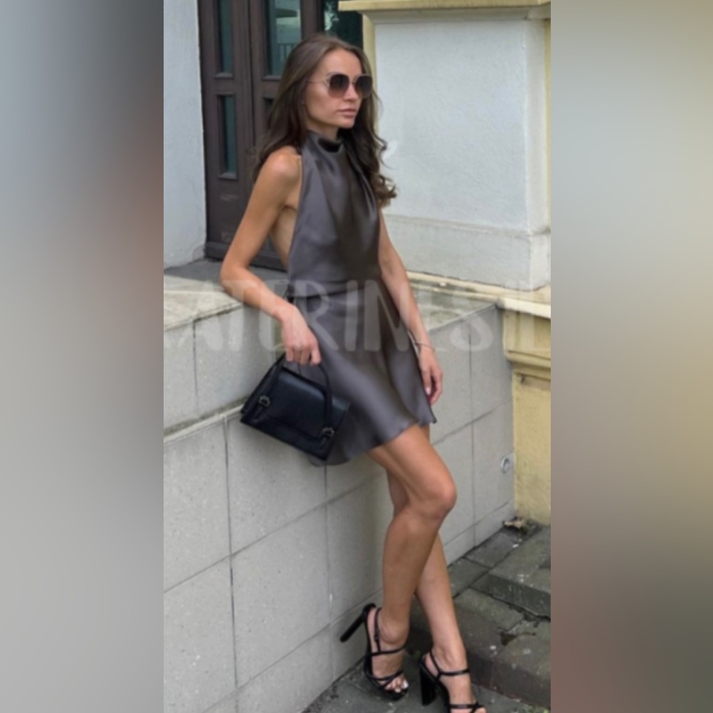 Zara Black Satin Halter Mini Dress - Picture 5 of 16